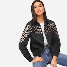 Shein Contrast Panel Leopard Print Jacket