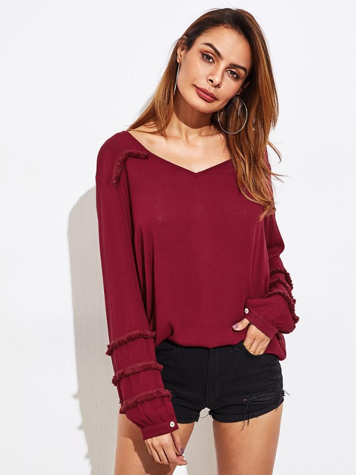Shein Crochet Fringe Trim Blouse