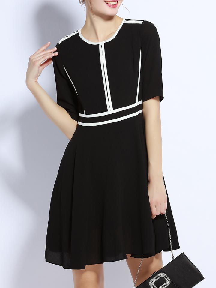 Shein Black Contrast White Chiffon A-line Dress