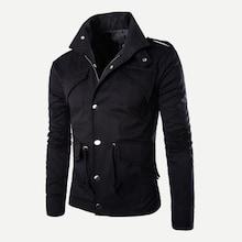 Shein Men Solid Drawstring Waist Epaulette Jacket