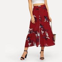Shein Flower Print Button Front Skirt
