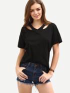 Shein Cutout Loose-fit T-shirt - Black