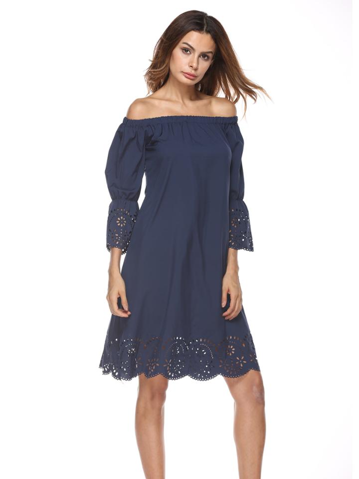 Shein Bardot Scallop Trim Laser Cut Dress
