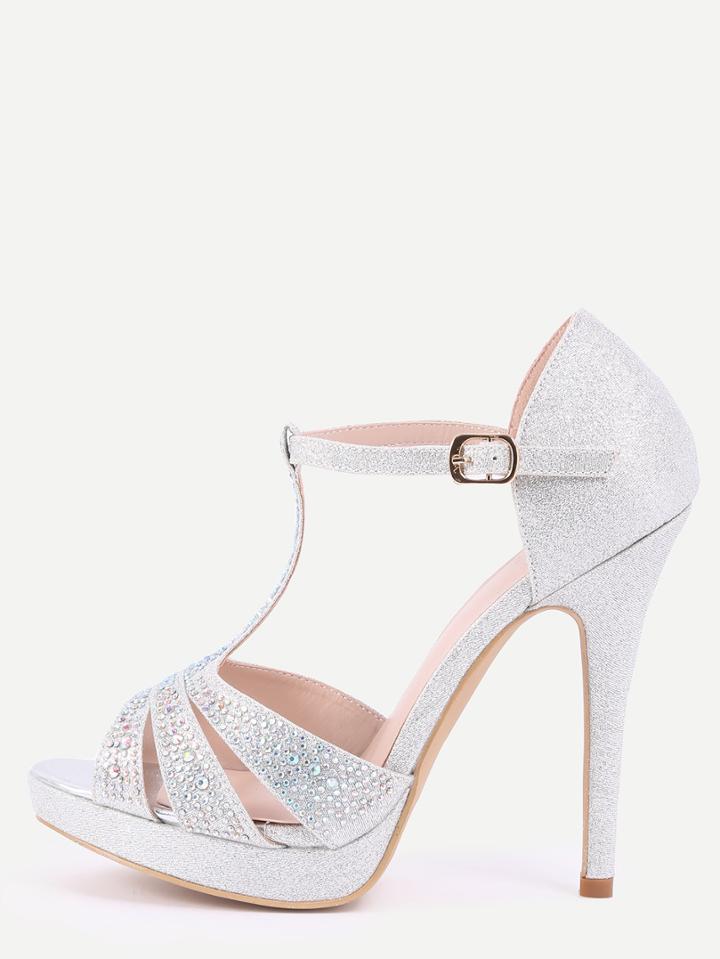 Shein Silver T-strap Platform Heels