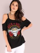 Shein Cold Shoulder Rock N Roll Skull Graphic T-shirt