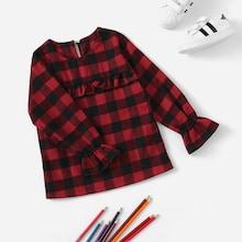 Shein Toddler Girls Keyhole Back Frill Trim Check Plaid Blouse