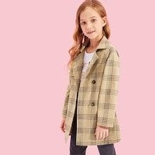Shein Girls Double Button Plaid Print Jacket