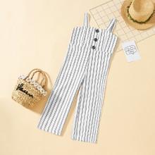 Shein Girls Button Front Striped Wide Leg Cami Jumpsuit