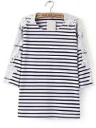 Shein Black And White Striped Contrast Lace T-shirt