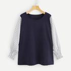 Shein Plus Contrast Striped Sleeve Top