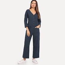 Shein Button Front V Neck Jumpsuit