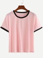Shein Pink Contrast Round Neck T-shirt