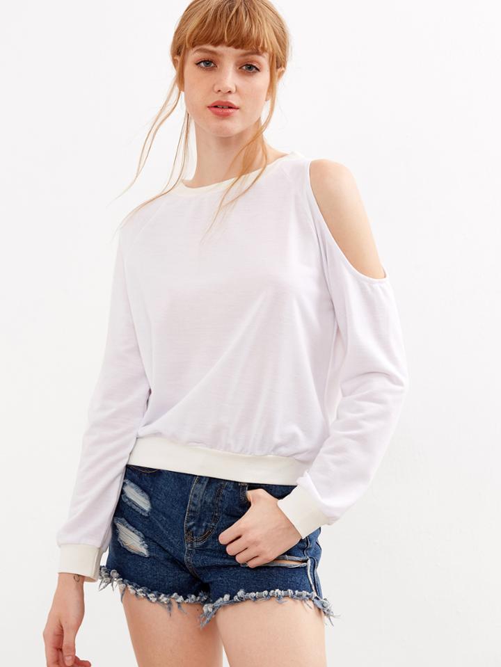 Shein White Open Shoulder Sweatshirt