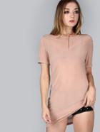 Shein Pink Short Sleeve Crushed Velvet Tee Dress