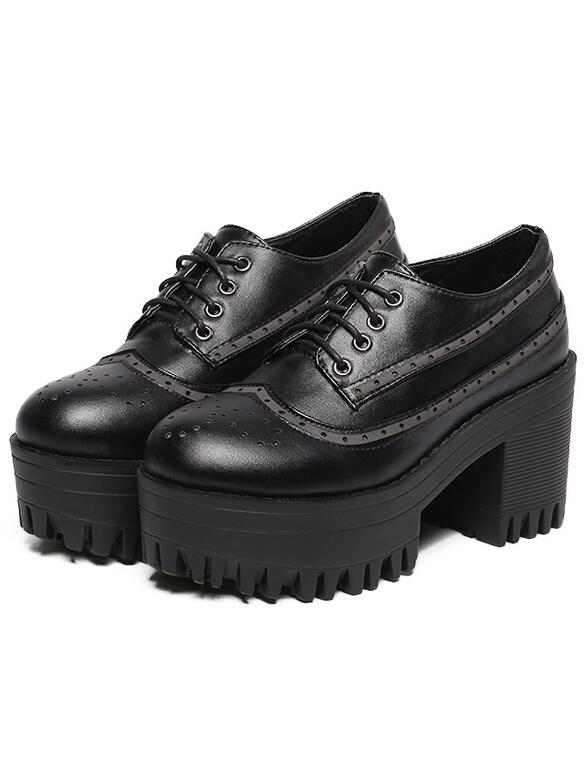 Shein Lace-up Platform Chunky Sole Oxford Heels