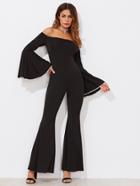 Shein Pearl Beaded Flare Cuff And Bottom Bardot Jumpsuit