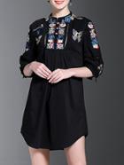 Shein Black Butterfly Embroidered Shift Dress