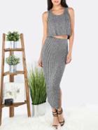 Shein Grey Sleeveless Top With Split Midi Skirt