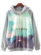 Shein Heather Grey Road View Print Hooded Sweatshirt