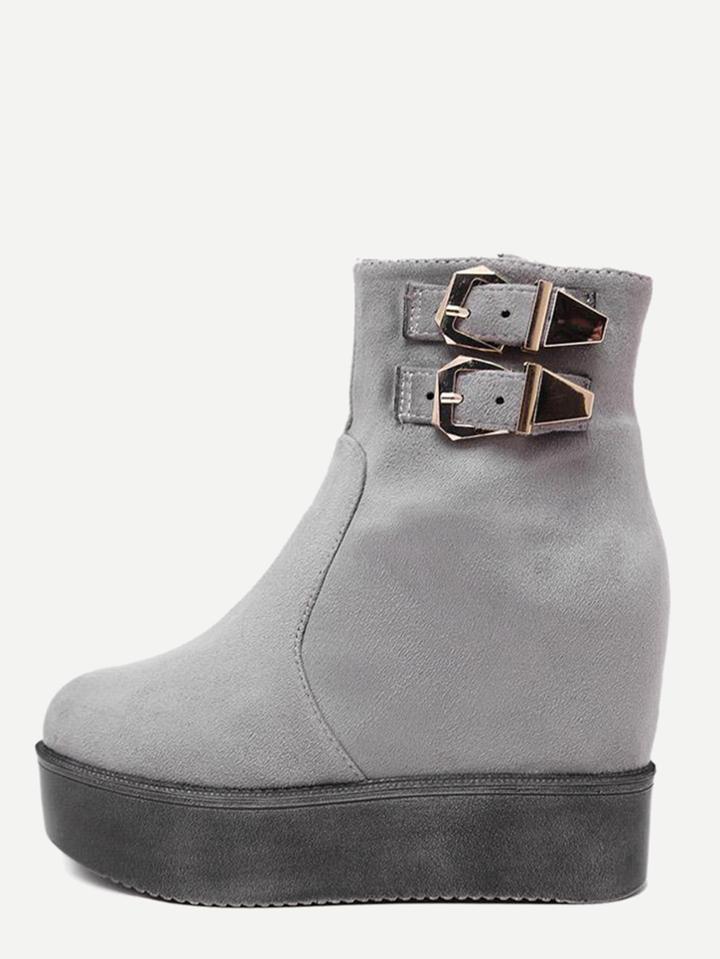 Shein Grey Faux Suede Buckle Strap Hidden Heel Ankle Boots