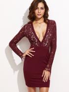 Shein Burgundy Deep V Neck Lace Top Combo Dress