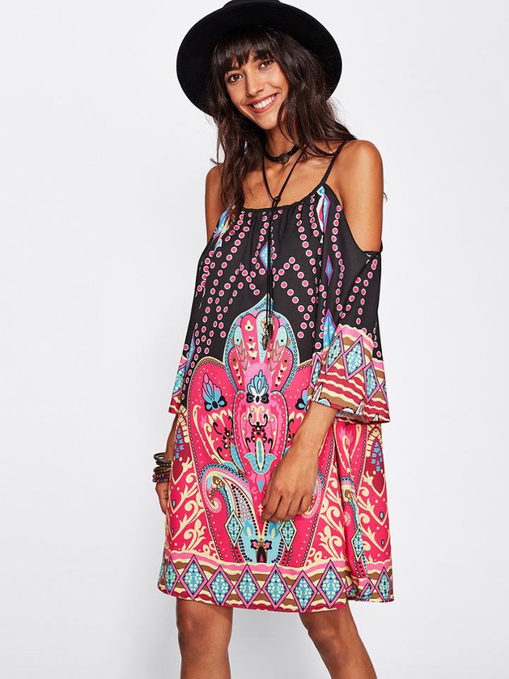 Shein Mixed Print Kimono Sleeve Dress