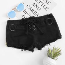 Shein Lace Up Raw Hem Denim Shorts