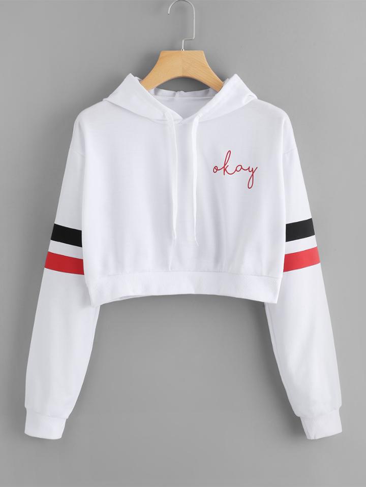 Shein Varsity Print Crop Hoodie