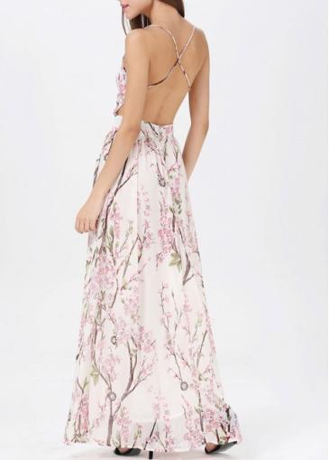 Rosewe Enchanting Print Design Open Back Spaghetti Strap Dress