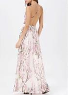 Rosewe Enchanting Print Design Open Back Spaghetti Strap Dress