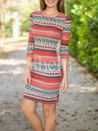 Shein Multicolor Round Neckline Tribal Bodycon Dress