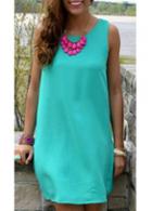Rosewe Hollow Back Sleeveless Turquoise Shift Dress