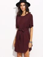 Shein Self Tie Curved Hem Dolman Sleeve Dress