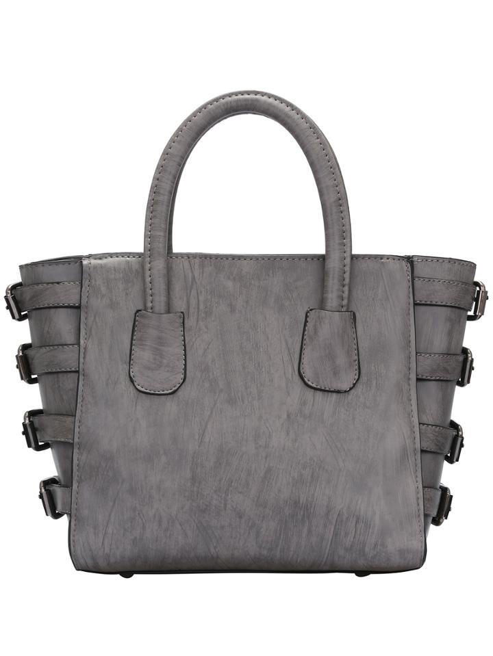 Shein Grey Buckles Embellished Pu Tote Bag