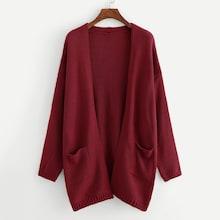 Shein Plus Open Front Pocket Patched Cardigan