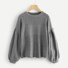 Shein Drop Shoulder Lantern Sleeve Heathered Sweater