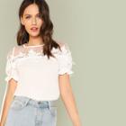 Shein Lace Applique Mesh Shoulder Top