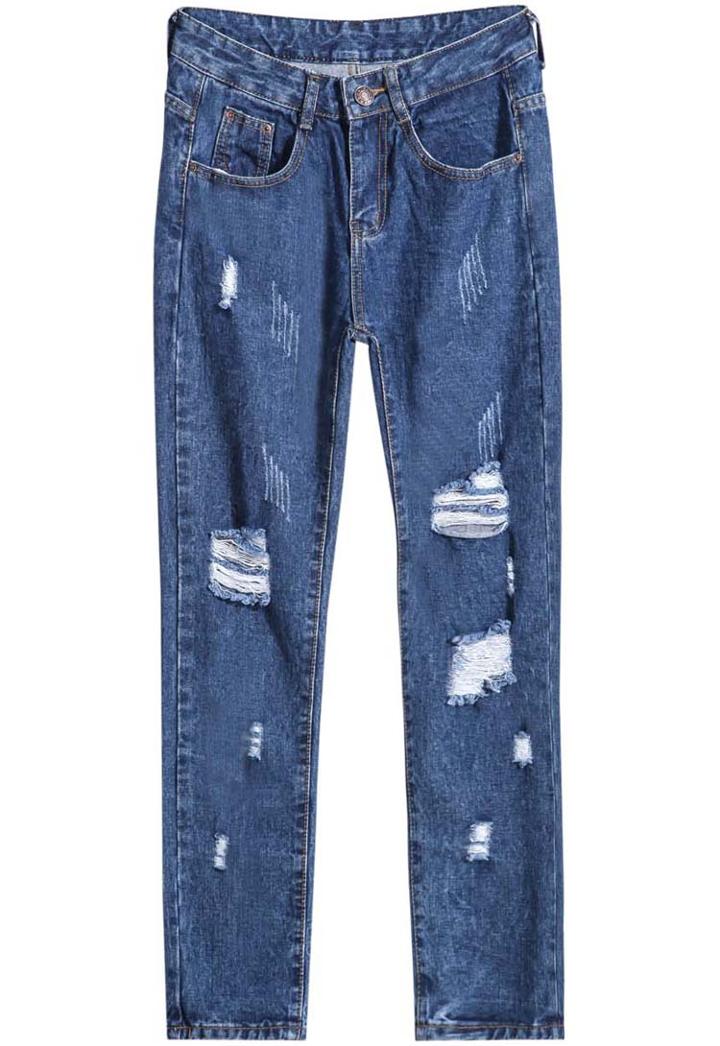 Shein Blue Ripped Slim Denim Pant