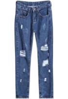 Shein Blue Ripped Slim Denim Pant