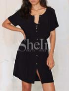 Shein Black Short Sleeve Split Dress