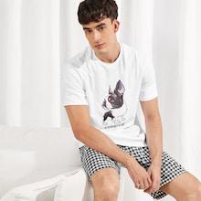 Shein Men Animal Print Tee & Gingham Shorts Pj Set