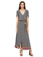 Shein Grey Blue Short Sleeve Geometric Print Split Maxi Dress