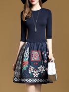 Shein Flowers Embroidered Combo A-line Dress