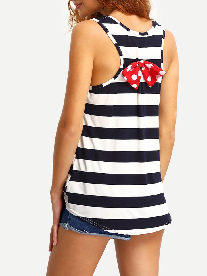 Shein Striped Polka Dot Bow-tie Long Racer Top