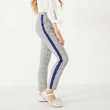 Shein Girls Contrast Tape Side Plaid Pants