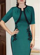 Rosewe Knee Length Embroidered Bodycon Patchwork Dress