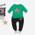 Shein Toddler Boys Plane Pattern Embroidery Detail Top With Pants