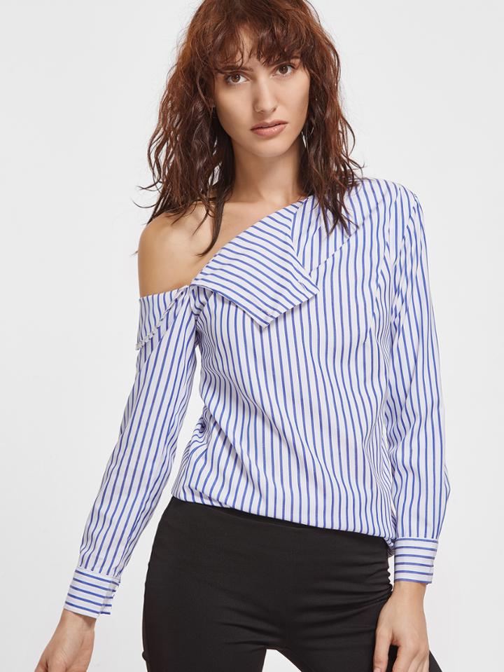 Shein Contrast Striped One Shoulder Blouse