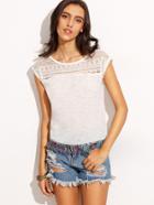 Shein Beige Cap Sleeve Tassel Hem T-shirt
