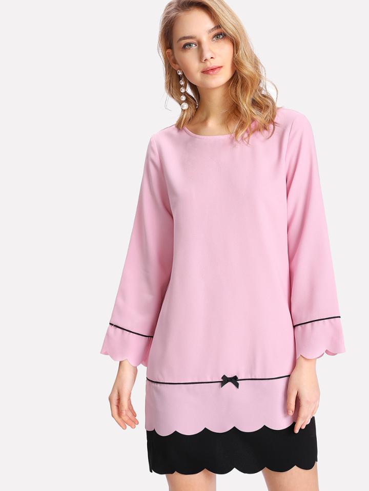 Shein Tipping Detail Two Tone Scalloped Dress